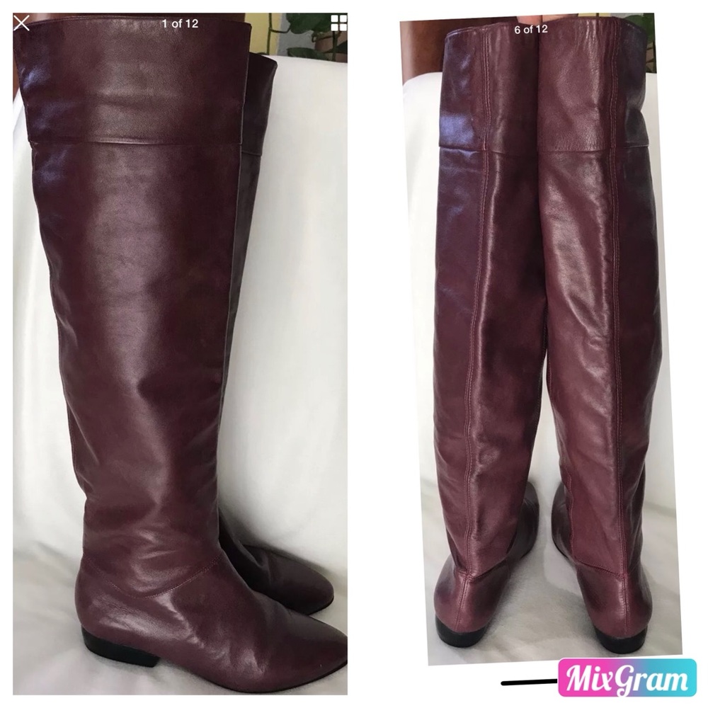 Pour La Victoire Burgundy Leather Over Knee Boots